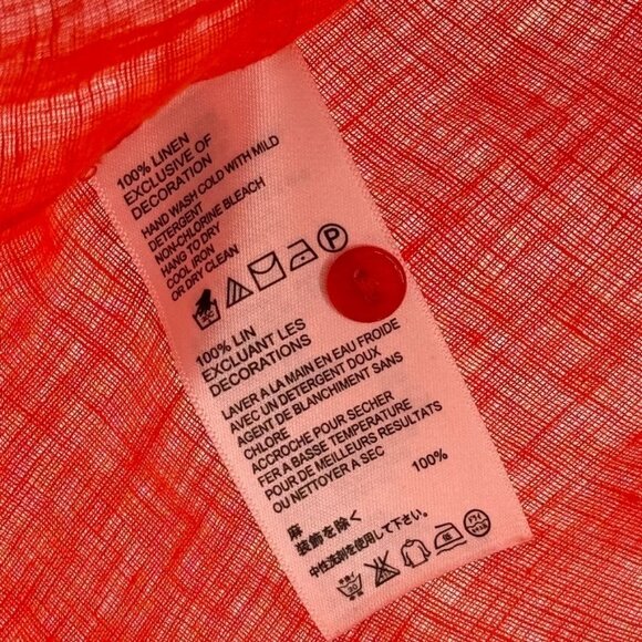 Tommy Bahama Womens orange Linen Button-Up Blouse size XL 3/4 roll tab sleeve - Picture 4 of 13